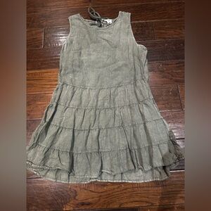 Artisan Ny Olive Green Tiered Linen Dress